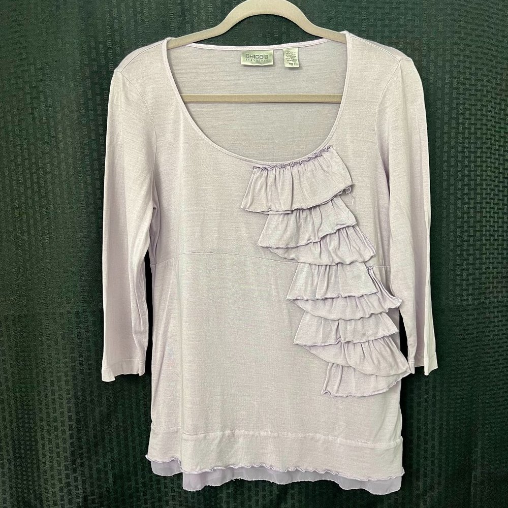 Chico's Purple Blouse with Ruffles SZ 1/Medium
